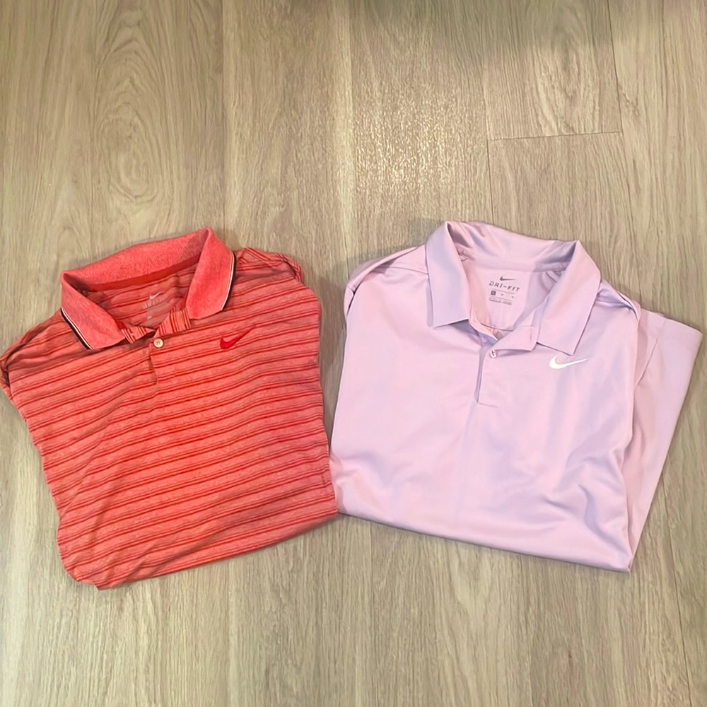 Lot 2 Nike Golf Dri-Fit Men’s Short Sleeve Polo Shirt L purple red